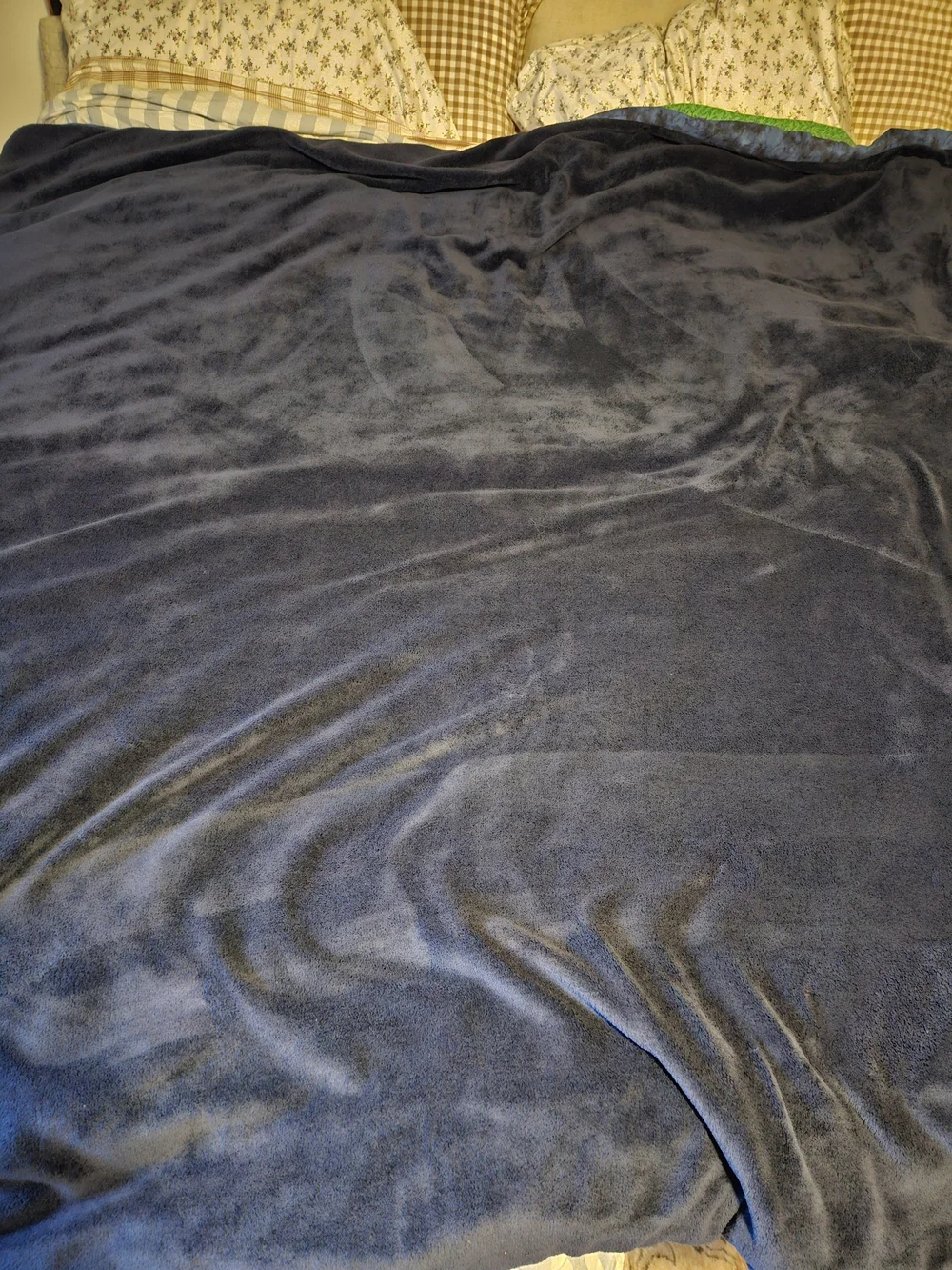 Handmade Quilted Bedspread in Green, Blue and Cream